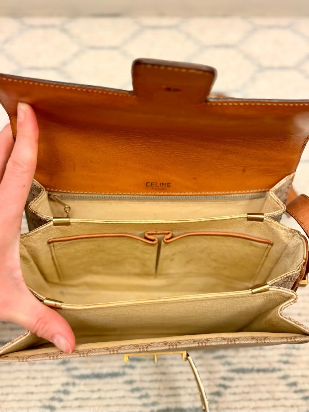 CELINE Vintage 90’s Rare Brown Macadam Triomphe Canvas Horse Carriage Crossbody